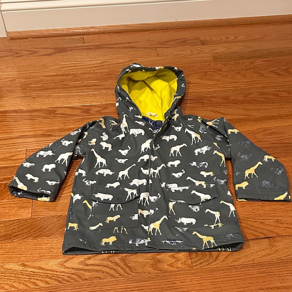 Kids Animal Print Color Changing Raincoat - Gray and Yellow